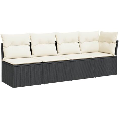 Canapé de jardin  Divan de jardin avec coussins 4 places noir résine tressée