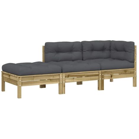 Canapé de jardin Divan de jardin avec coussins et repose-pied 3 places
