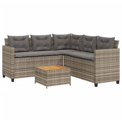 Canapé de jardin  Divan de jardin avec table et coussins en forme de L gris
