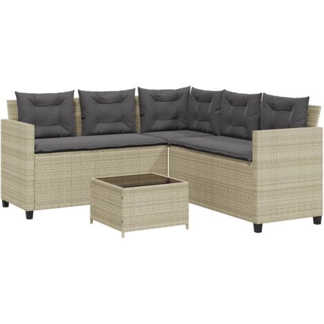 Canapé de jardin  Divan de jardin et table et coussins en forme de L gris clair