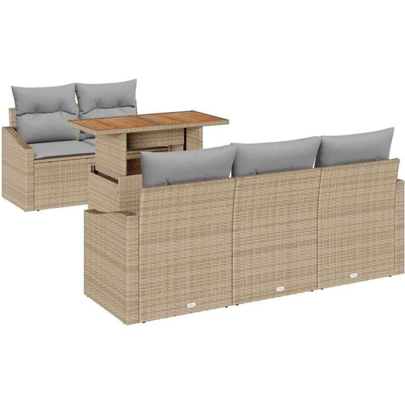 Ensemble de canapé de jardin 6 pièces avec coussins beige en poly rattan Vidaxl
