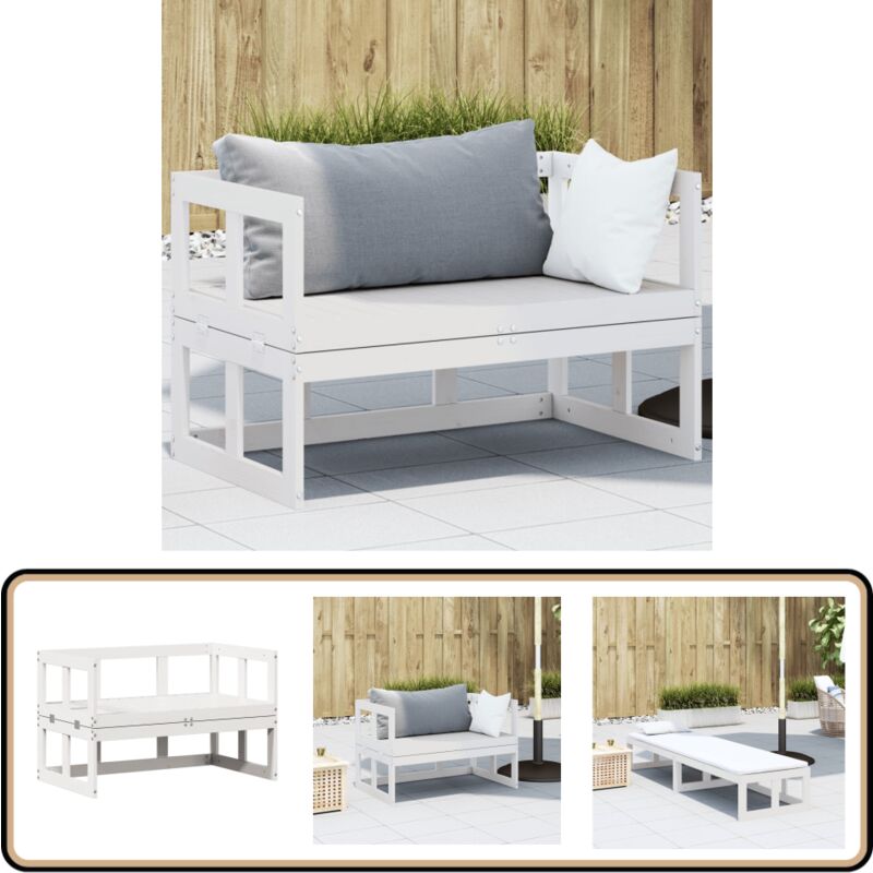 Canapé de jardin extensible blanc bois massif de pin - Canapé De Jardin - Mobilier De Jardin - Banc De Jardin - Meubles De Jardin - Bois Massif