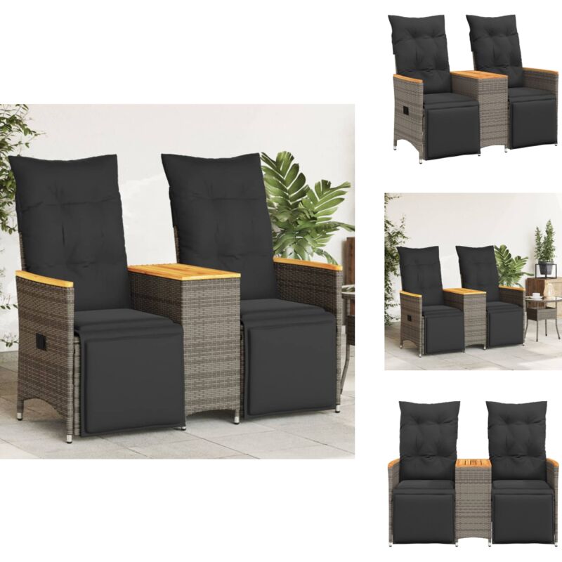 Canapé de jardin inclinable 2 places avec table gris poly rotin - Canapé De Jardin - Canapé Extérieur - Meuble De Jardin - Salon De Jardin - Résine