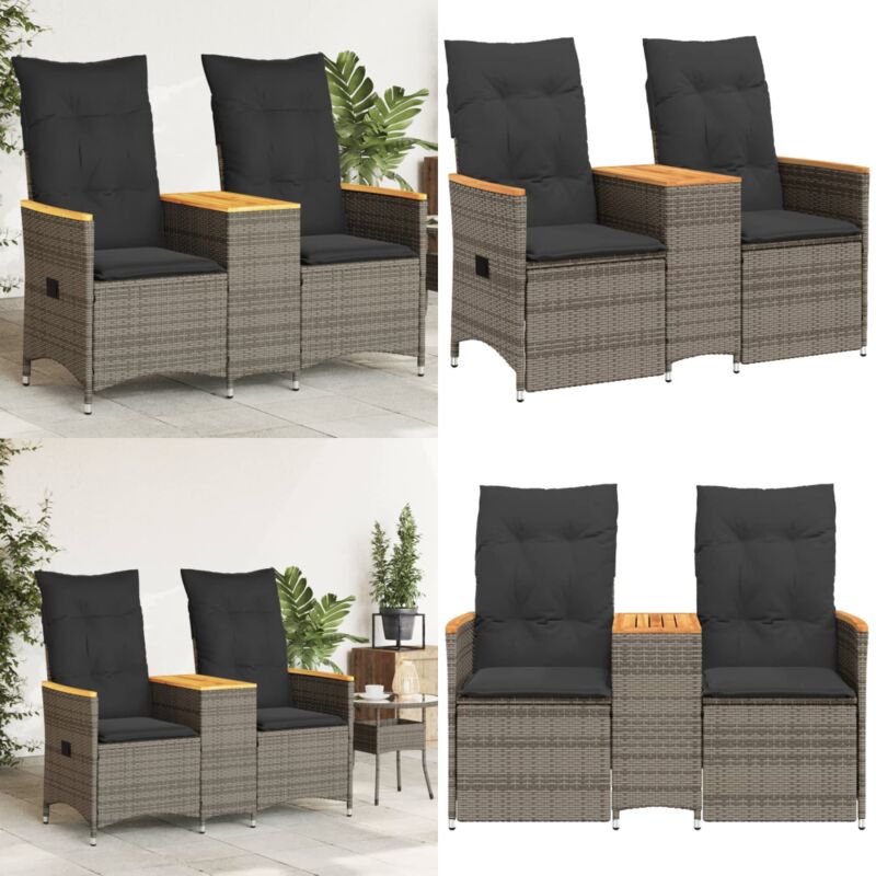 Canapé de jardin inclinable 2 places avec table gris poly rotin - Canapé De Jardin - Canapé Extérieur - Meuble De Jardin - Salon De Jardin - Résine
