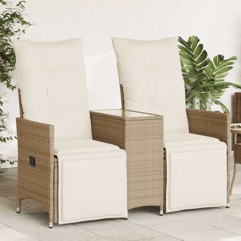 Vidaxl - Canapé de jardin inclinable 2 places avec table beige rotin