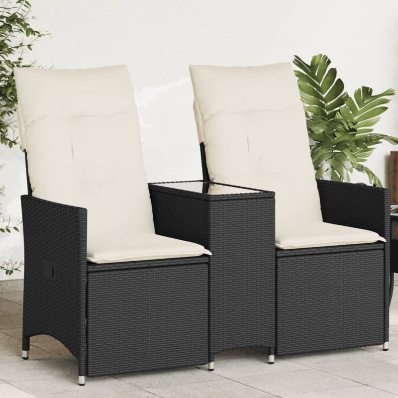 Divano Giardino Reclinabile 2posti Con Tavolino Nero Polyrattan - Vidaxl