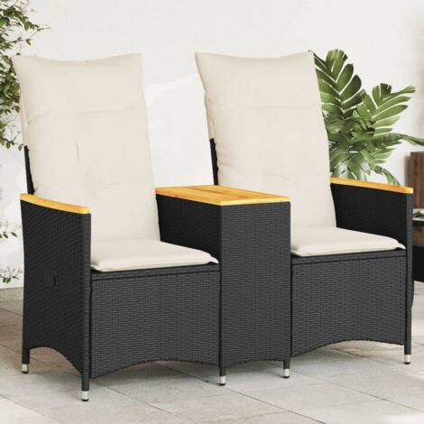 Canapé de jardin inclinable 2 places avec table-Salon de jardin Sofa extérieur noir poly rotin 944542