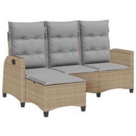 Canapé de jardin inclinable coussins forme de L beige polyrotin