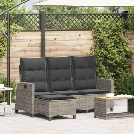 Canapé de jardin inclinable coussins forme de L-Salon de jardin Sofa extérieur gris polyrotin 889496