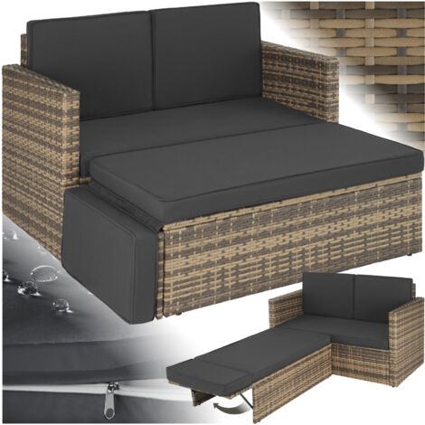 Tectake – Canapé de jardin 2 places en rotin – Design modulable pour salon ou chaise longue – Dimensions 119x64,5x71,5 cm – Housse de protection recommandée