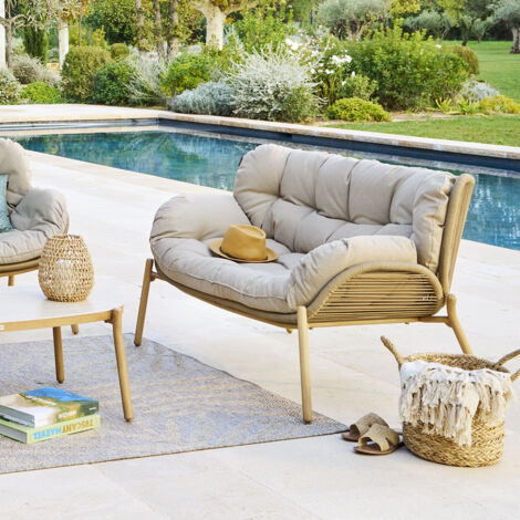 Canapé de jardin Meloane beige 2 places en acier polyester - Hespéride