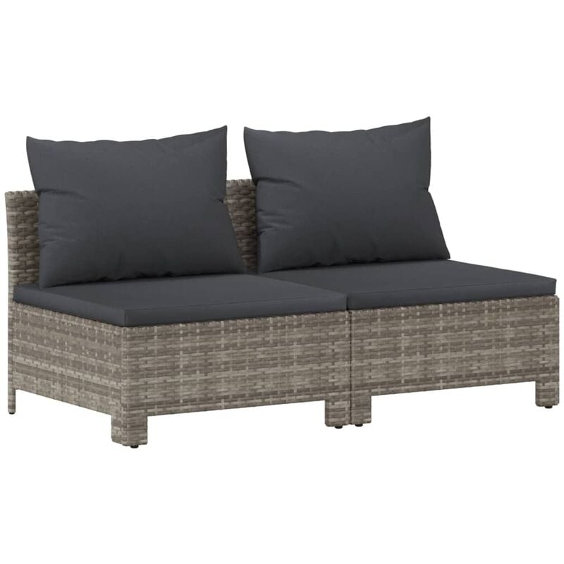 Helloshop26 - Canapé de jardin meuble extérieur 2 places avec coussins gris résine tressée