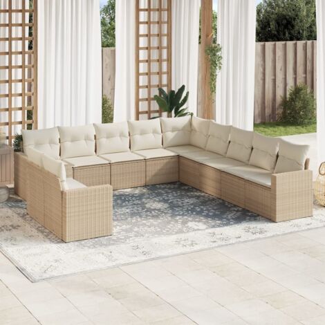 Canapé de Jardin Modulaire 11 Pièces en Résine Tressée Beige avec Coussins, Sacs de Rangement et Pieds Réglables - Salon d'Extérieur Complet