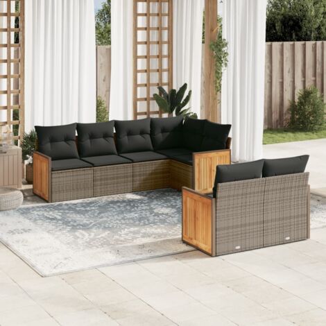Canapé de Jardin Modulaire 7 Places avec Coussins Gris en Résine Tressée - Ensembles Meubles d'Extérieur avec Rangement et Housse Lavable