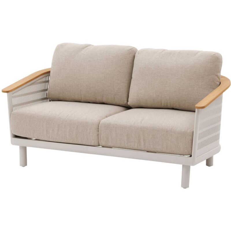 Canapé de jardin Olimio avoine & teck 2 places en aluminium et polyester - Hespéride