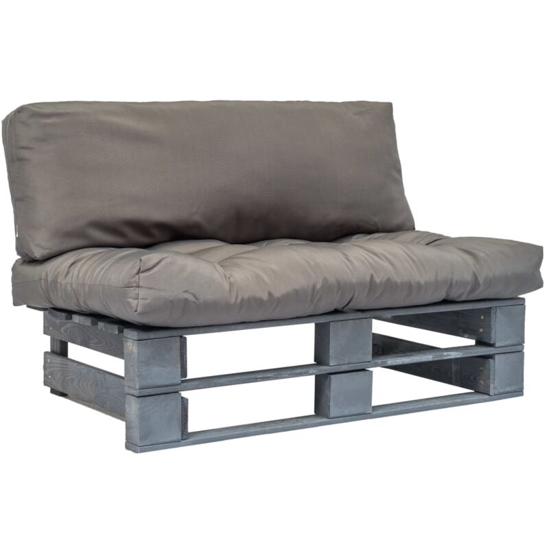 Canapé de jardin palette avec coussins gris Pinède