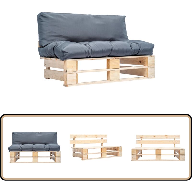 Vidaxl - Canapé de jardin palette avec coussins gris Pinède - Canapé Jardin - Canapé Palette - Mobilier De Jardin - Meubles De Jardin - Salon De