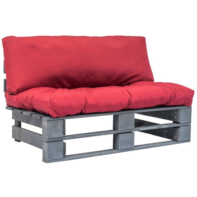 Canapé de jardin palette avec coussins rouge Pinède