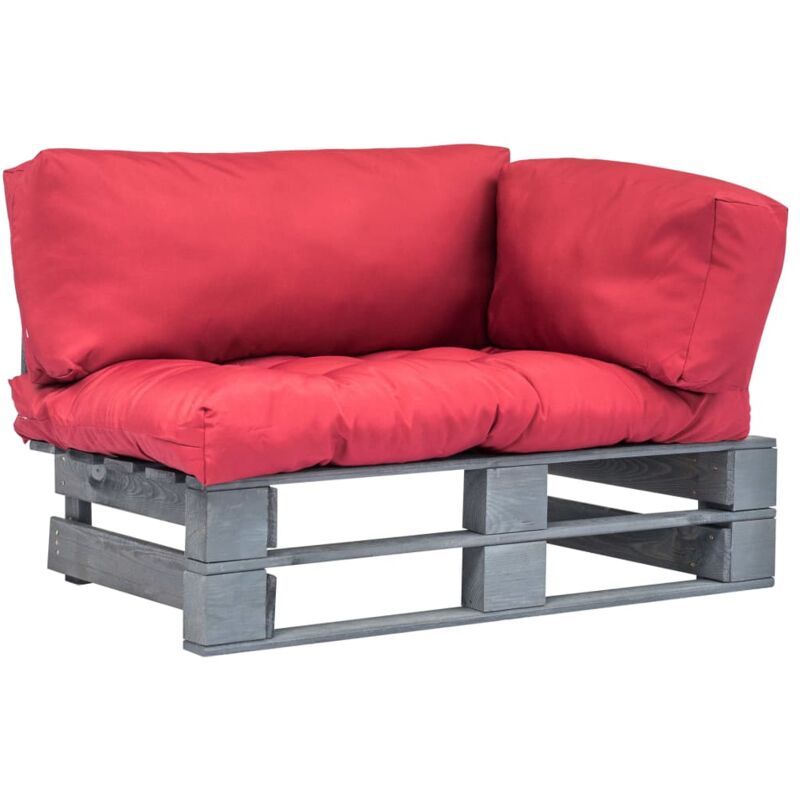 Canapé de jardin palette avec coussins rouge Pinède