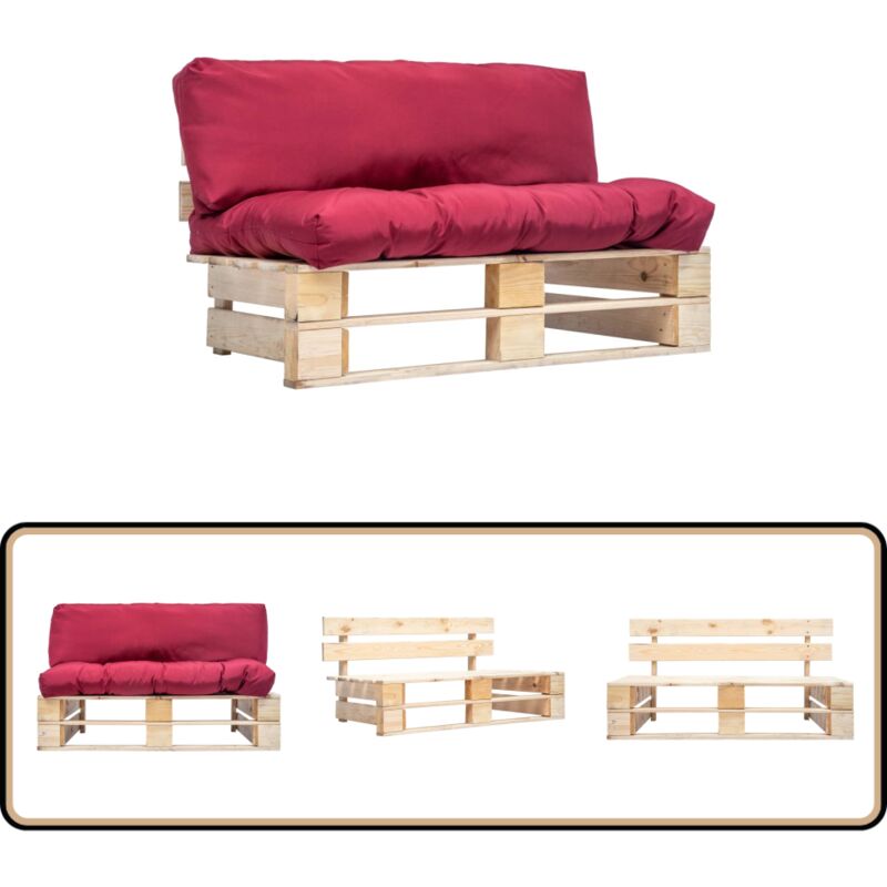 Canapé de jardin palette avec coussins rouge Pinède - Canapé De Jardin - Canapé Palette - Mobilier De Jardin - Meubles De Jardin - Salon De Jardin