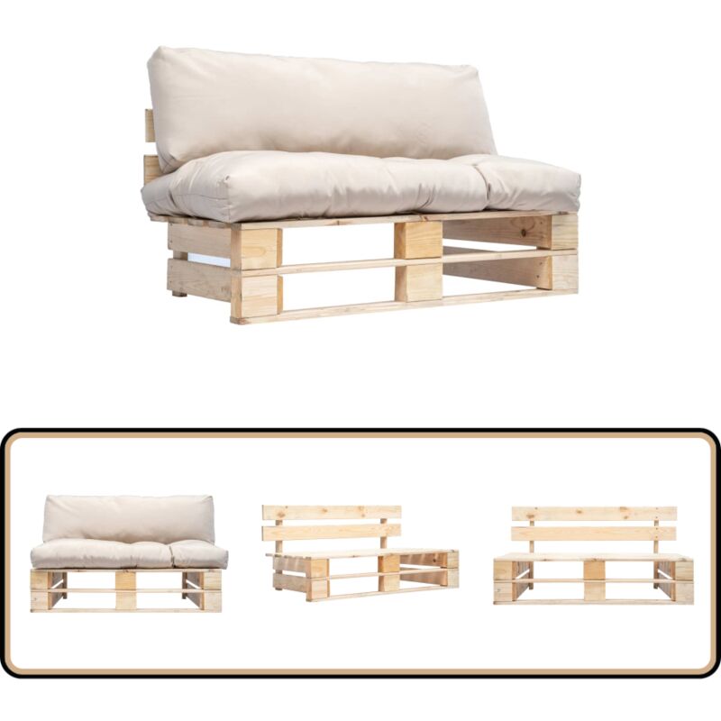 Canapé de jardin palette avec coussins sable Pinède - Canapé Jardin - Canapé Palette - Mobilier De Jardin - Meubles De Jardin - Terrasse