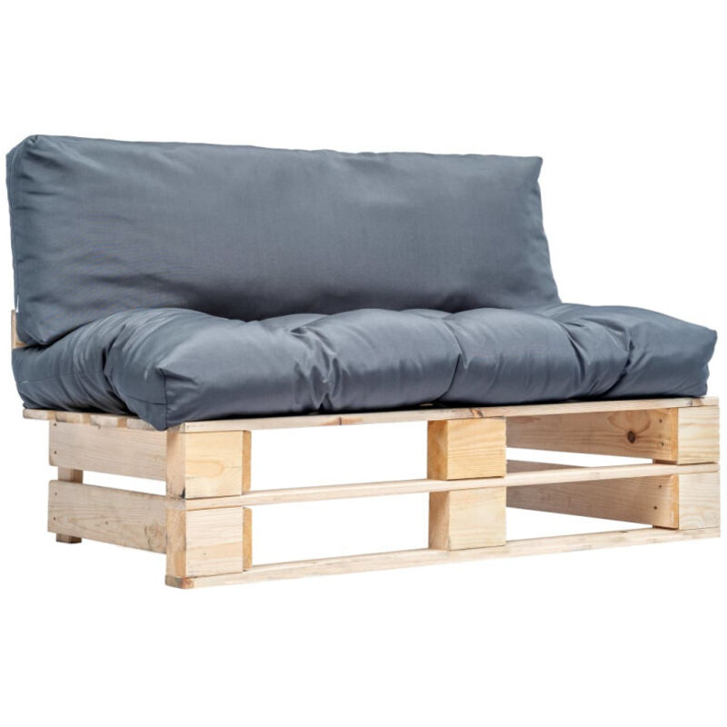 Canapé de jardin palette avec coussins gris Pinède