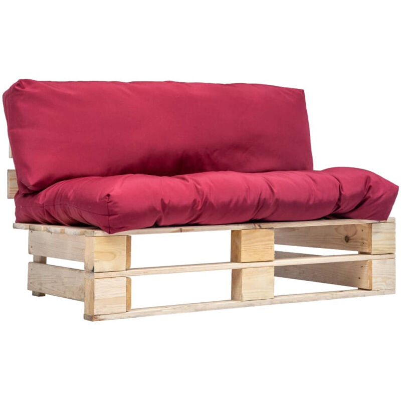 Canapé de jardin palette avec coussins rouge Pinède