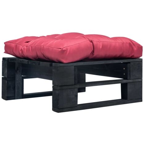 Canapé de jardin palette Canapé Repose-pied relax - et coussin rouge Bois noir BV954064 - BonneVie