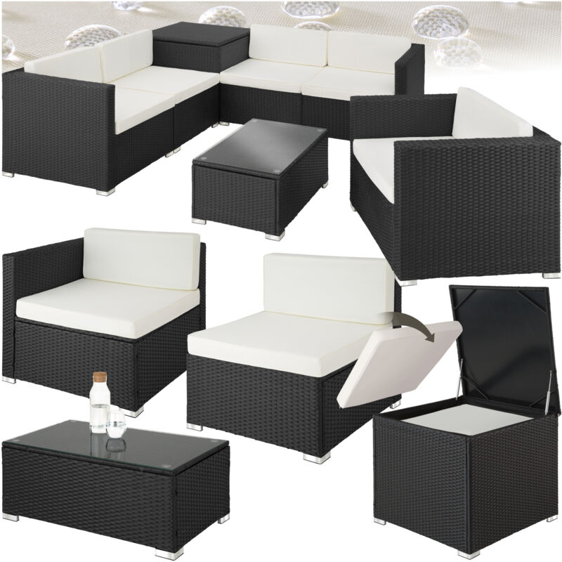 Canapé de jardin PISE 5 places avec coffre de rangement, variante 2 - table de jardin, mobilier de jardin, fauteuil de jardin - noir