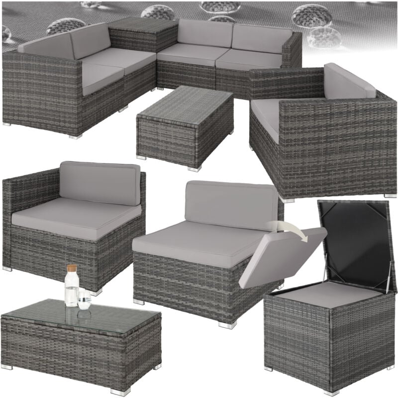 Tectake - Canapé de jardin Lounge Pour 5 personnes - En rotin - Gris