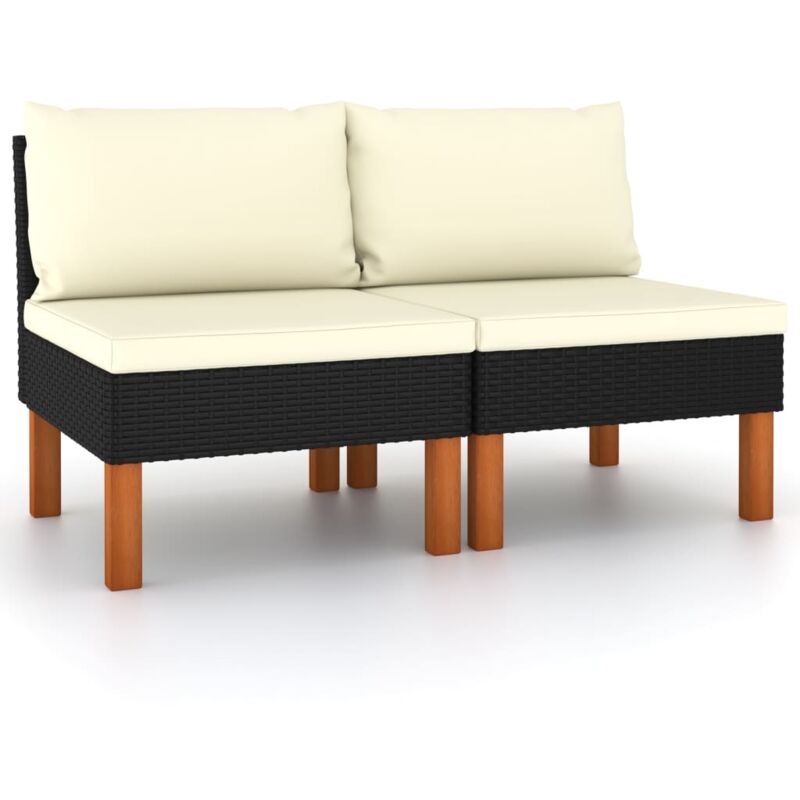 vidaXL Mittelsofas 2 Stk. Poly Rattan und Eukalyptus Massivholz