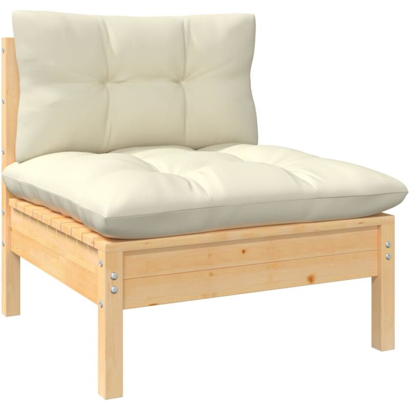 Maisonchic - Canapé central de jardin, Salon de jardin, Banquette de jardin avec coussins crème bois de pin massif togp81434 design in