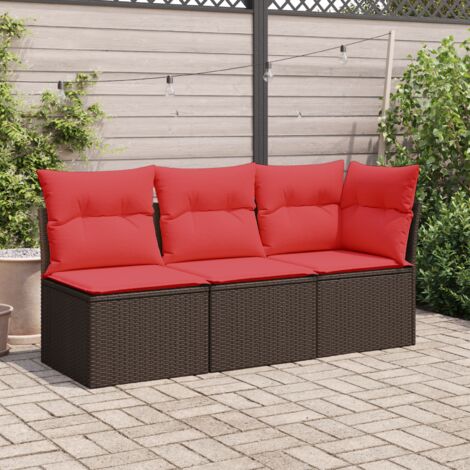 Canapé de jardin-Salon de jardin Sofa extérieur Rouge Rotin avec coussins en polyester Compact 998441