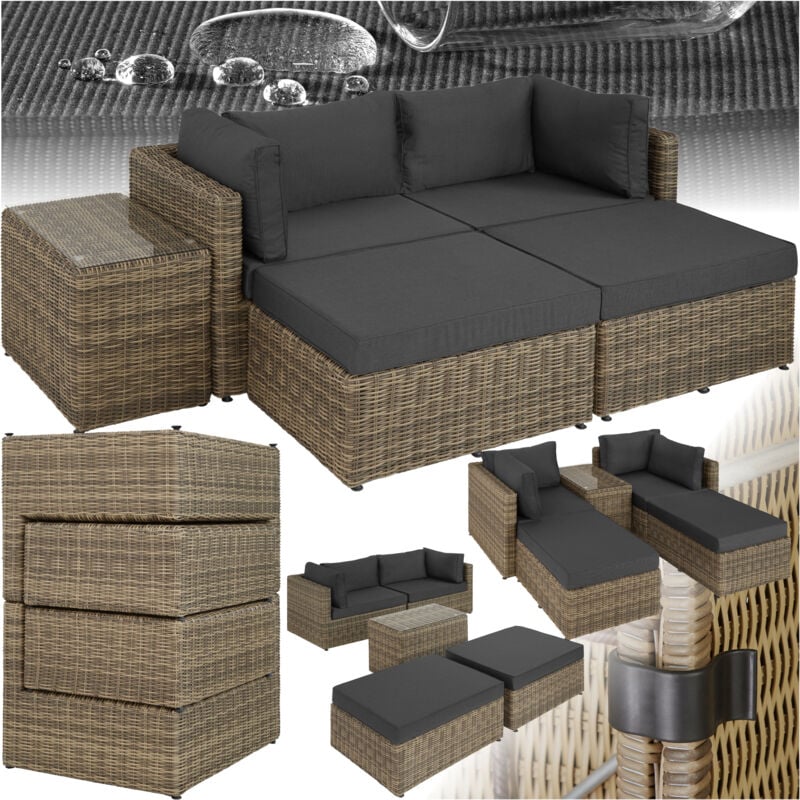 Tectake - Canapé de jardin SAN DOMINO 4 Places modulable en Bain de soleil en Résine tressée et Aluminium Marron naturel