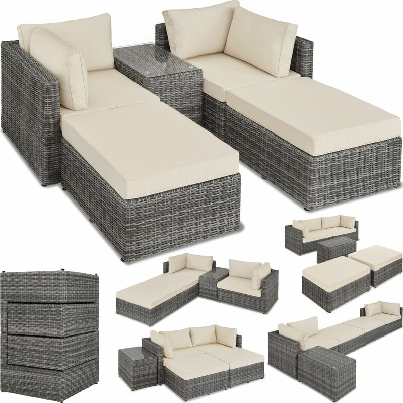 Tectake - Canapé de jardin SAN DOMINO 4 Places modulable en Bain de soleil en Résine tressée et Aluminium Gris