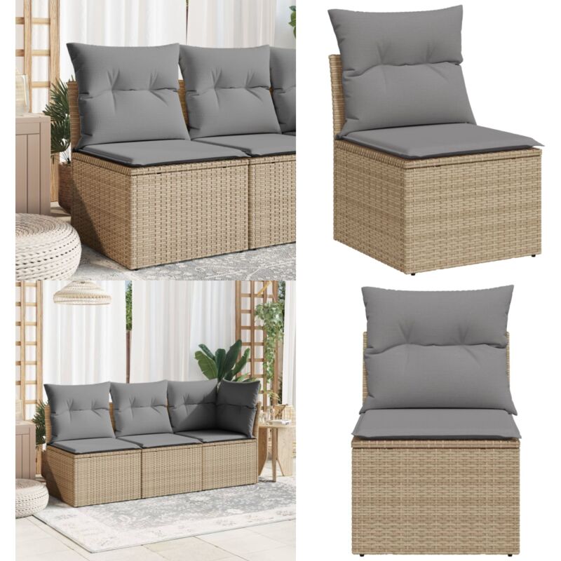 Canapé de jardin sans accoudoirs coussins beige résine tressée - Canapé De Jardin - Meubles De Jardin - Salon De Jardin - Fauteuil De Jardin - Rotin