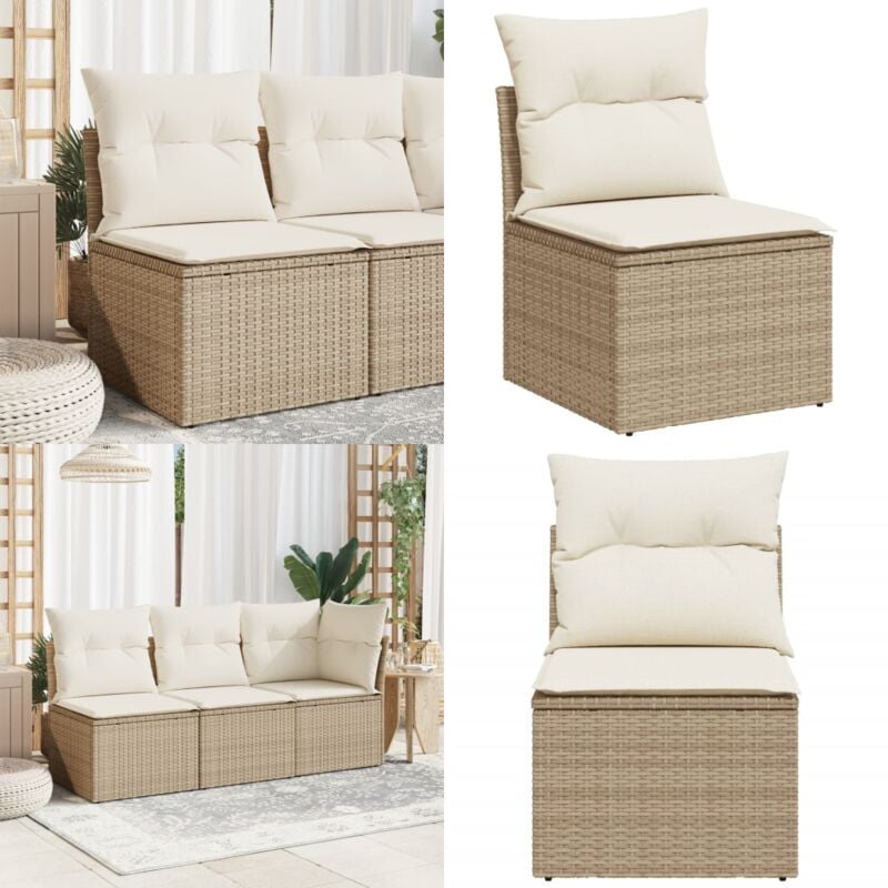 Canapé de jardin sans accoudoirs coussins beige résine tressée - Canapé De Jardin - Meubles De Jardin - Salon De Jardin - Rotin Pe - Chaise Longue