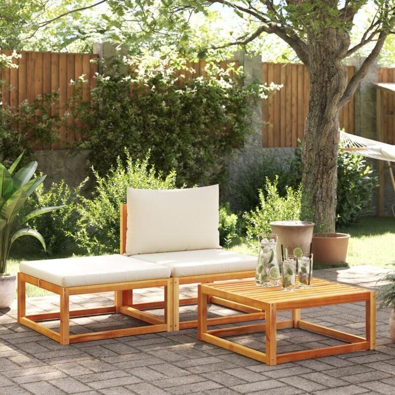Salon de jardin avec coussins 3 pcs bois massif d'acacia - Vidaxl