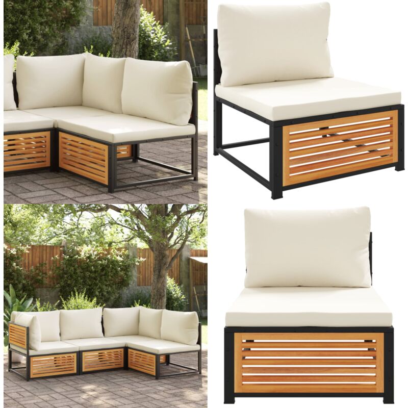 Canapé de jardin sans accoudoirs coussins bois massif d'acacia - Canapé De Jardin - Meuble De Jardin - Salon De Jardin - Acacia - Design Moderne