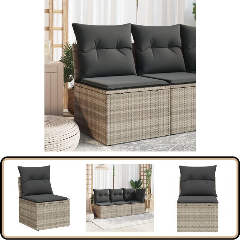 Canapé de jardin sans accoudoirs coussins gris clair poly rotin - Canapé De Jardin - Salon De Jardin - Mobilier De Jardin - Meubles D'extérieur