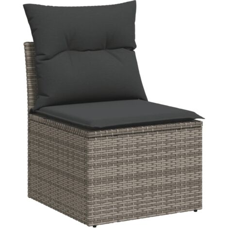 Canapé de jardin sans accoudoirs coussins gris résine tressée