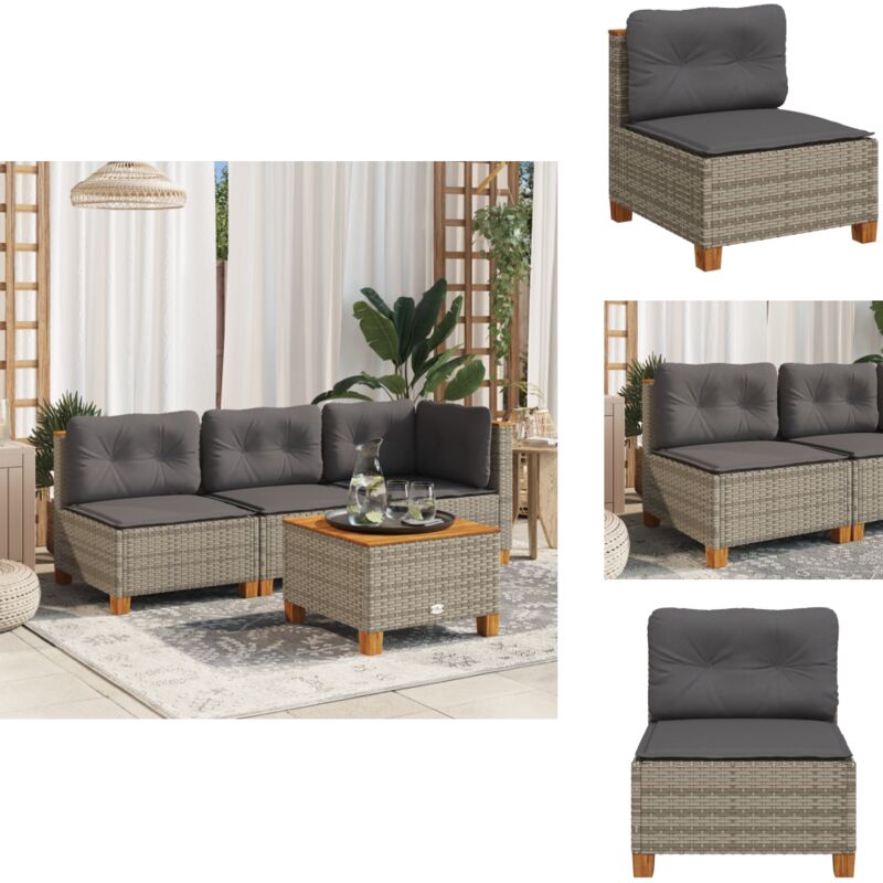 Canapé de jardin sans accoudoirs coussins gris résine tressée - Canapé De Jardin - Meubles De Jardin - Salon De Jardin - Fauteuil De Jardin - Chaise