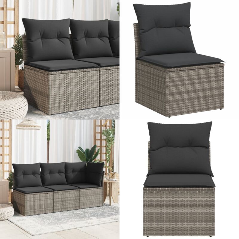 Canapé de jardin sans accoudoirs coussins gris résine tressée - Canapé De Jardin - Mobilier De Jardin - Salon De Jardin - Fauteuil De Jardin - Chaise
