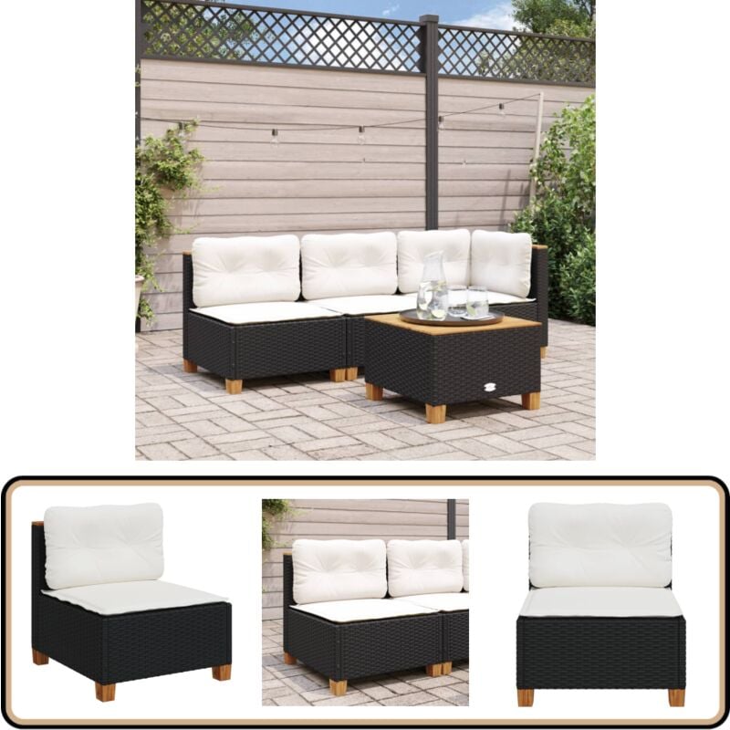 Canapé de jardin sans accoudoirs coussins noir résine tressée - Canapé De Jardin - Meubles De Jardin - Salon De Jardin - Ensemble De Jardin