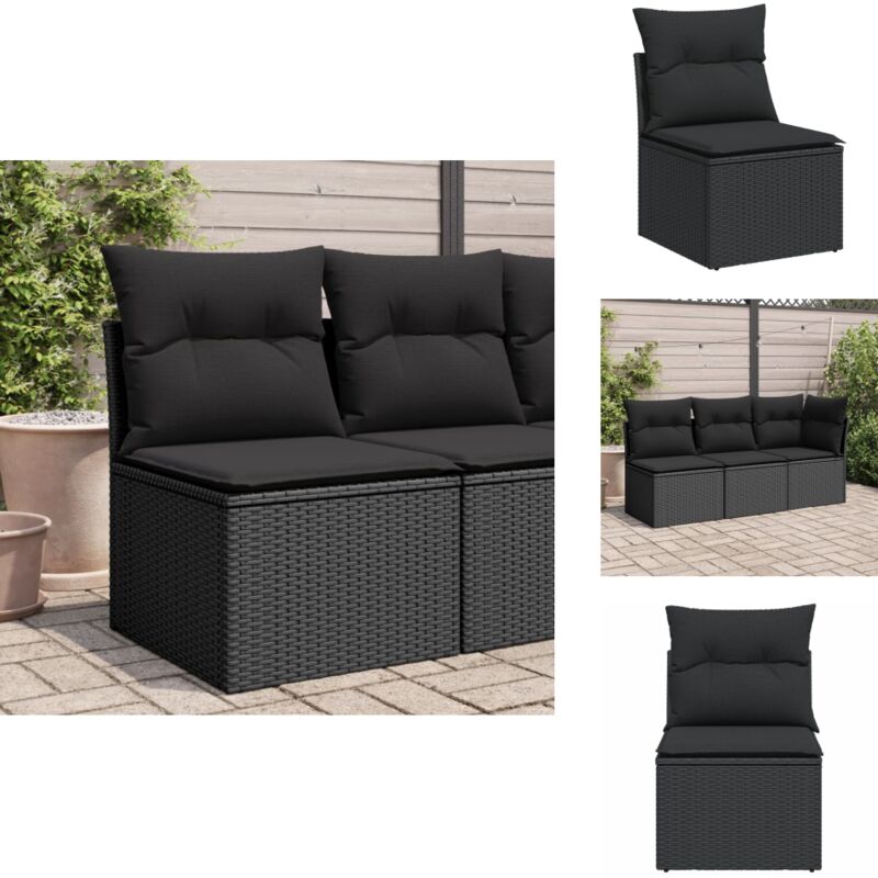 Canapé de jardin sans accoudoirs coussins noir résine tressée - Canapé De Jardin - Meubles De Jardin - Salon De Jardin - Fauteuil De Jardin - Rotin Pe