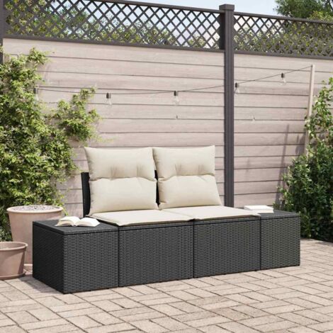 Canapé de jardin-Sofa d'extérieur avec coussin Noir 184 x 62 x 69 cm polyrotin 956774