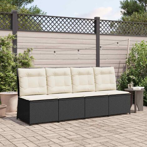 Canapé de jardin-Sofa d'extérieur avec coussin Noir et blanc crème polyrotin 450703