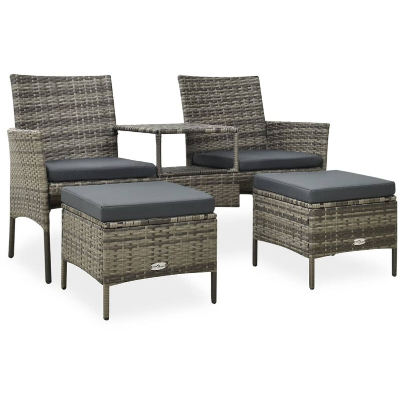 Asupermall - Canape de jardin table a the et tabourets Resine tressee Gris
