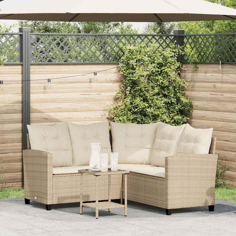 Vidaxl - Canapé de jardin avec table et coussins en forme de l beige