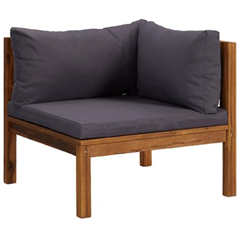 Canapé de jardin,Canapé d'angle sectionnel et coussins gris foncé Bois d'acacia CFW727428